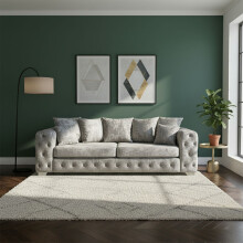 (Silver, 3 Seater) Aston Scatter Back Plush Velvet Sofa 2 & 3 Seater, 3+2 Set, 5 Seater Corner Sofa Set