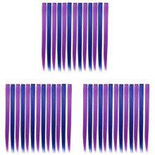 39 Stuks Gekleurde Party Highlights Kleurrijke Clip in Hair Extensions 55cm Rechte Synthetische Haarstukken, Paars + Blauw