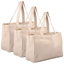 Canvas Shopping Bags with Pockets Large Capacity Shoulder Grocery Bag Heavy Duty Washable Reusable Tote Bag