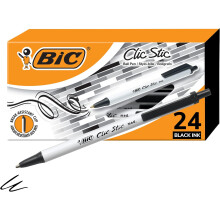 BIC Clic Stic Black Retractable Ballpoint Pens, Medium Point (1.0 mm), School Supplies for Students and Teachers, 24-Count Pack in Black
