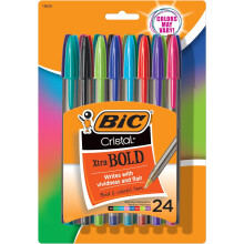 BIC Cristal Xtra Bold Ballpoint Pens, Bold Point (1.6 mm), School Supplies for Color-Coded Notes, 24-Count Pack in Assorted Colors