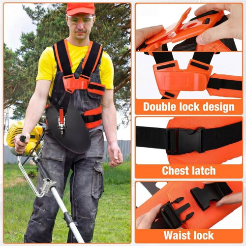Trimmer Shoulder Strap Padded Universal Adjustable, String Trimmer Harness, Nylon Double Shoulder, Ergonomic Handle Grip 2
