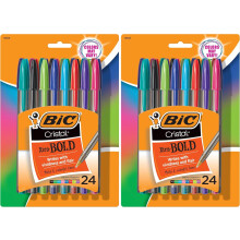 BIC Cristal Xtra Bold Ballpoint Pens,Bold Point (1.6mm) For Vivid And Dramatic Lines,Assorted Colors,Perfect Ink Pens,24 Count (Pack of 2)