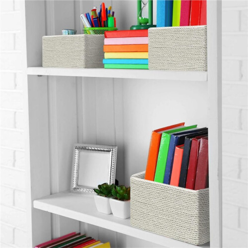 Storage Baskets 4-Piece Set - Stackable Woven Basket Paper Rope Bin Boxes for Makeup, Bathroom, Bedroom 1