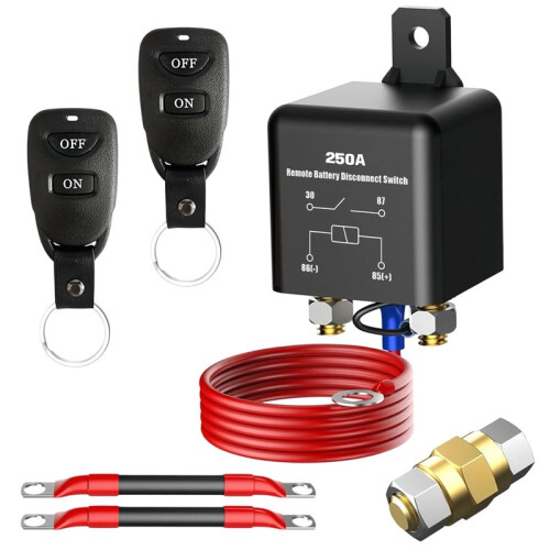 Side Post Remote Battery Disconnect  12V 250A - Wireless Master Cut-Off Kill- with Key Fob