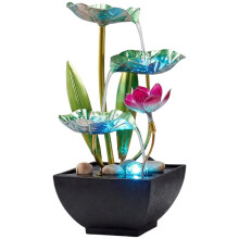 3-Tiers Leaf Desk Waterfall Fountain with Lights Indoor USB Tabletop Water Fountain for Home Offices Bedroom