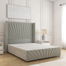 (Silver, 6ft Super King (No Mattress))) Nola 54” Winged Divan Double Bed Base Plush Velvet Built-in 2 Drawers