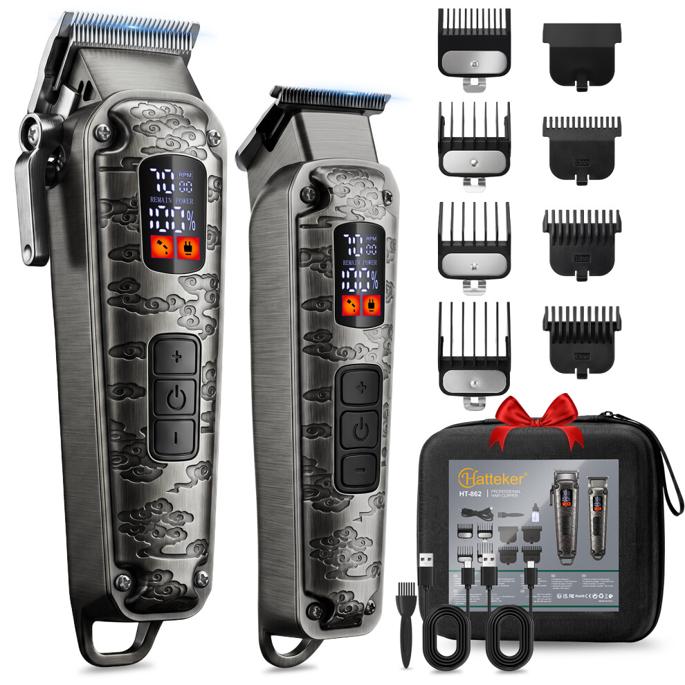 Photos - Hair Clipper  & Precise Trimmer Set Hatteker Cordless HT-862 LCD Display Rechargeable gray