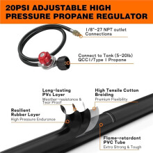 Taper High Pressure Cast-Iron Propane Burner , with 20 PSIG Adjustable Regulator, Taper Burner for Turkey Fryer
