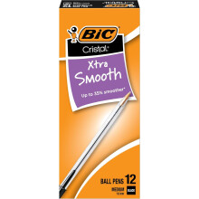 BIC Cristal Xtra Smooth Black Ballpoint Pens, Medium Point (1.0mm), 12-Count Pack, Extra Smooth and Reliable Ballpoint Pens