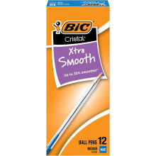 BIC Cristal Xtra Smooth Blue Ballpoint Pens, Medium Point (1.0mm), 12-Count Pack, Extra Smooth and Reliable Ballpoint Pens