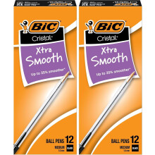 BIC Cristal Xtra Smooth Black Ballpoint Pens, Medium Point (1.0mm), 12-Count, Extra Smooth and Reliable Ballpoint Pens (Pack of 2)