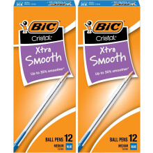 BIC Cristal Xtra Smooth Blue Ballpoint Pens, Medium Point (1.0mm), Extra Smooth and Reliable Ballpoint Pens, 12 Count (Pack of 2)