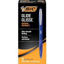 BIC Glide Blue Retractable Ballpoint Pens, Medium Point (1.0mm), 12-Count Pack, Ultra Smooth Writing Blue Pens