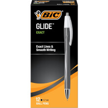 BIC Glide Exact Black Retractable Ballpoint Pens, Fine Point (0.7mm), 12-Count Pack, Ultra Smooth Writing Black Pens
