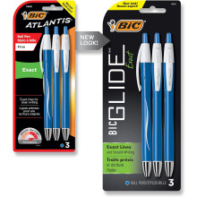 BIC Glide Exact Retractable Ball Point Pen, Fine Point (0.7 mm), Blue, Precise Lines For Clean Writing, 3-Count