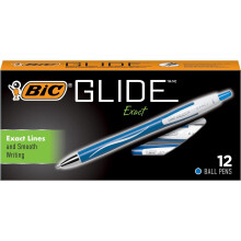 BIC Glide Exact Blue Retractable Ballpoint Pens, Fine Point (0.7mm), 12-Count Pack, Ultra Smooth Writing Blue Pens