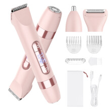 Depiladora HATTEKER HT-596 diseño doble cabezal, depiladora facial maquinilla afeitar para mujer, 4 en 1 rosa