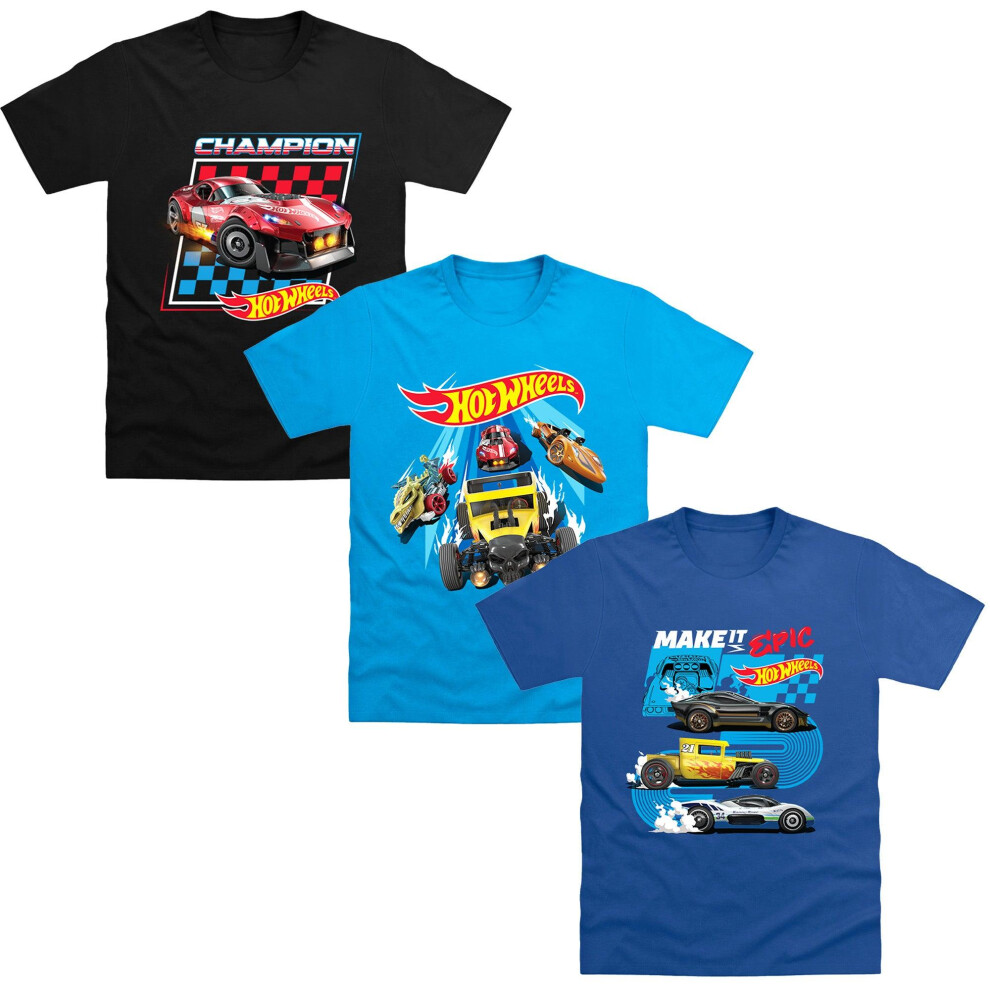 Hot Wheels (2-3 Years, Black/Bright Blue/Navy Blue) Childrens/Kids Make It Epic Champion T-Shirt (Pack Of 3)