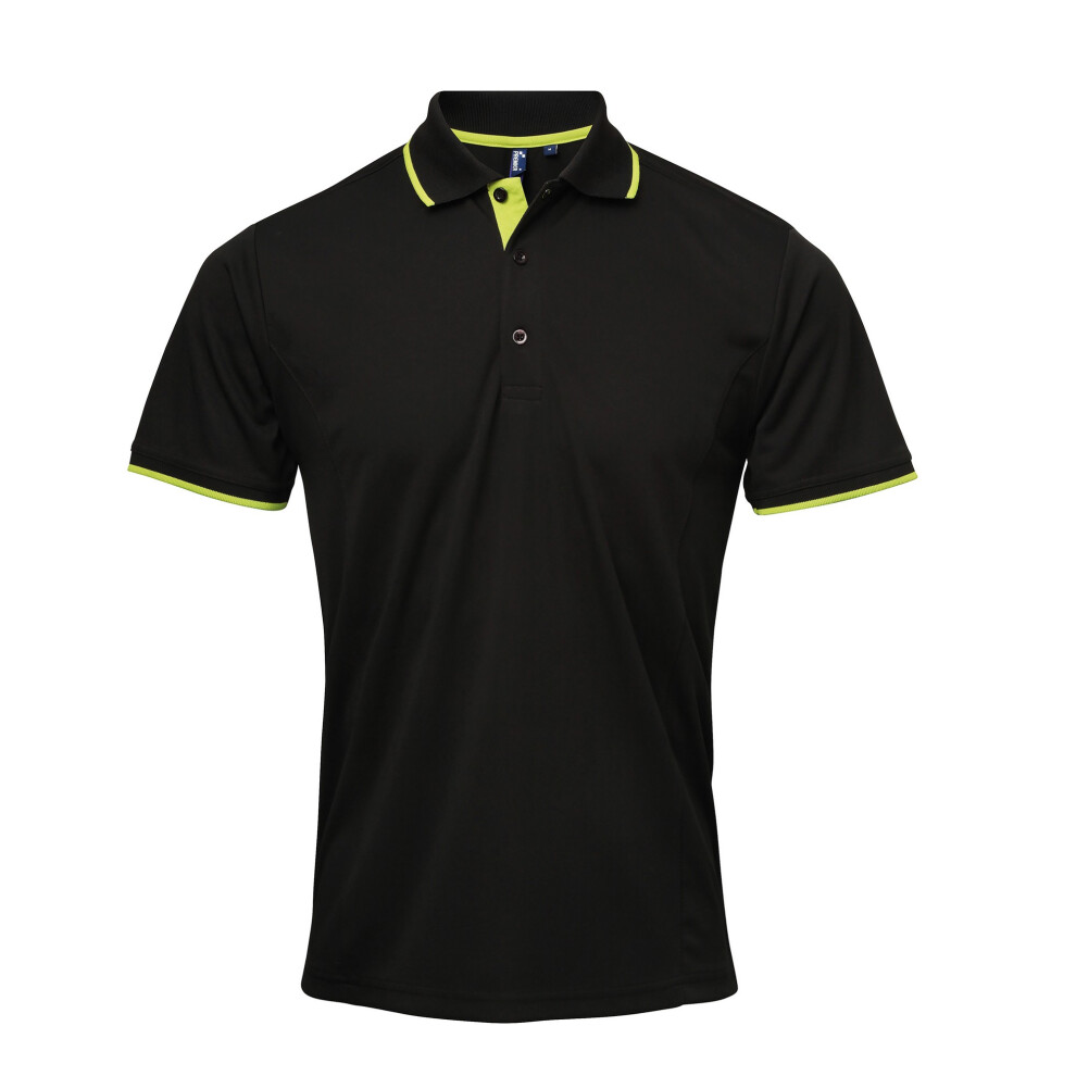 Premier (M, Black/Lime) Mens Contrast Coolchecker Polo Shirt