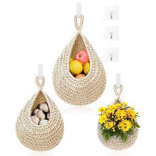 Hanging Fruit Baskets for Kitchen - 3Pack Boho Wall Hanging Basket with 6Pcs Hooks for Fruits Vegetable Potato Storage