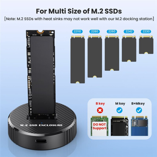 M.2 NVMe  to USB C Docking Station SSD Reader Adapter for 2280 2260 2242 2230, Dual Protocol Support
