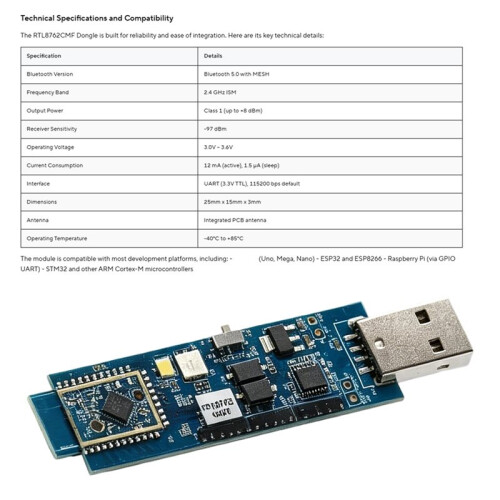 RTL8762CMF Dongle 5.0MESH Serial  Module Adapter Wireless Communication Scheme Low Power BLE Mesh USB Converter 1