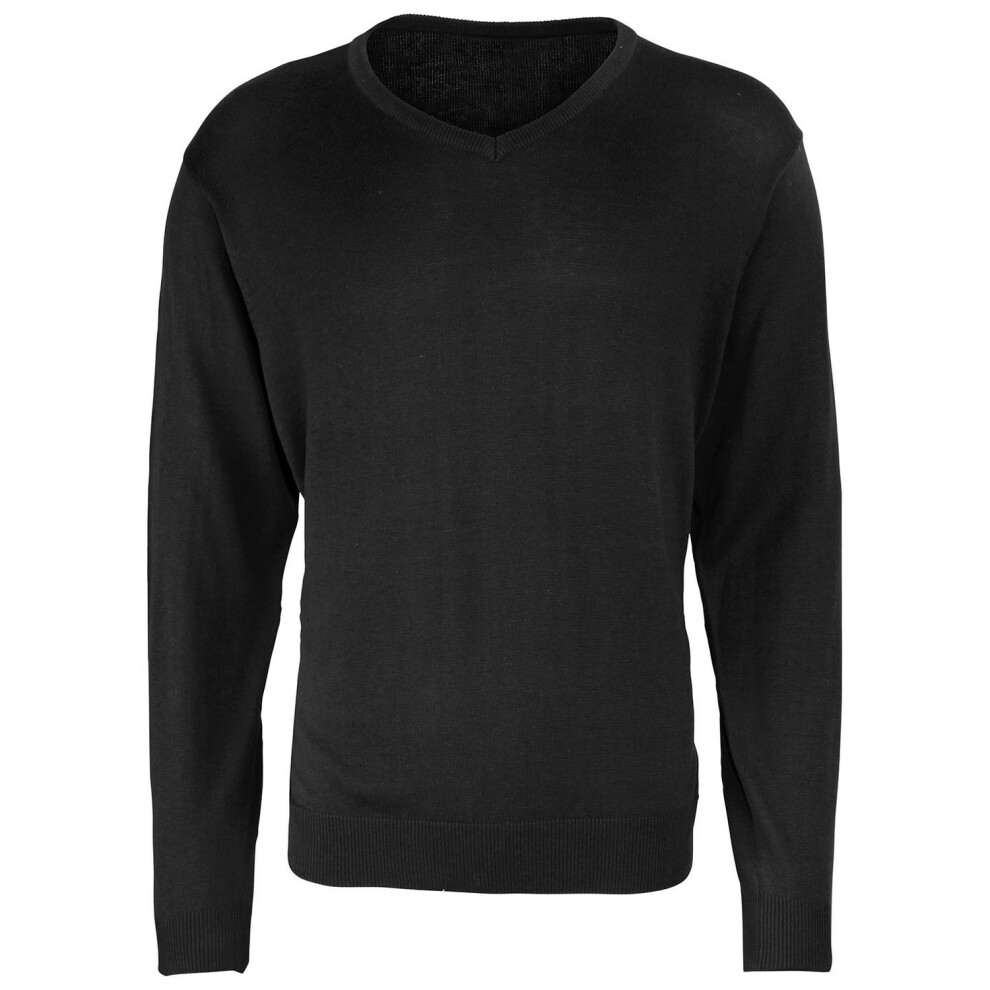 Premier (3Xl, Black) Mens Knitted Cotton Acrylic V Neck Sweatshirt