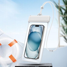 Custodia galleggiante impermeabile IPX8 per telefono con touchscreen, cordino, borsa impermeabile bianca