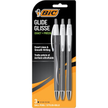 BIC Glide Exact Black Retractable Ballpoint Pens, Fine Point (0.7mm), 3-Count Pack, Ultra Smooth Writing Black Pens