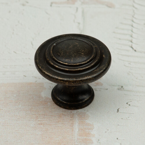 32mm Antique Brass Round Rustic Layered Knob 2