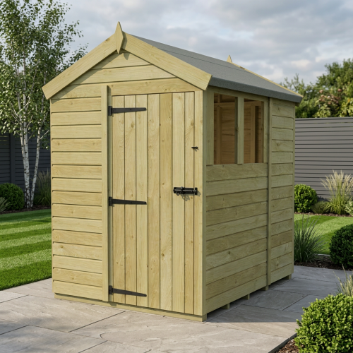 5 x 6 Apex Shed Tanalised (Single Door, With Windows)