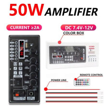50W Stereo Amplifier Board W/ Display, Metal Case, 2.X25W 7.4-12V Input, Power Cable, Bluetooth5.0/USB/AUX