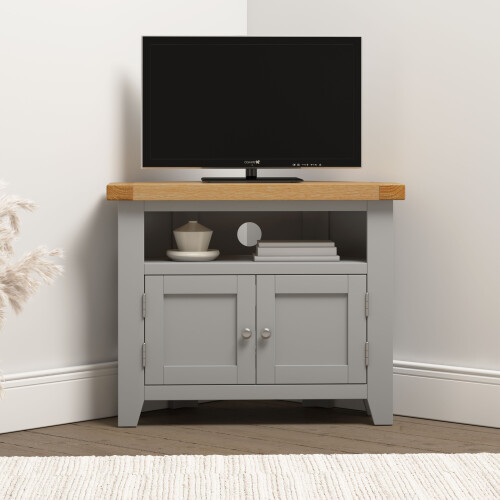 Seconique Windsor Corner TV Unit - Pebble Grey/Oak