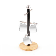 (Black) Royalford Mug Holder with 6 Hooks with Bamboo Base