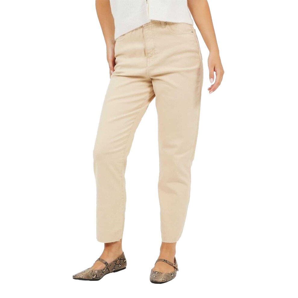 Brave Soul (10 Uk R, Sand) Womens/Ladies Cotton Raw Hem Mom Jeans