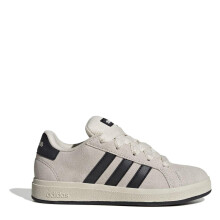 (4 UK, White/Black) Adidas Childrens/Kids Grand Court 00s Suede Flat Trainers