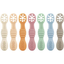 PandaEar 7 Pack Silicone Weaning Spoons - Self Feeding Toddler Spoons for 4-6 Months, Baby Led Weaning