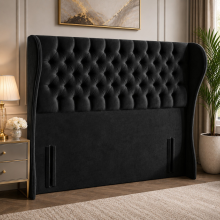 (Silver Plush, Double 4ft6") Headboard for Divan Bed Plush Velvet 54" Winged Chesterfield Headboard All Sizes Handmade UK