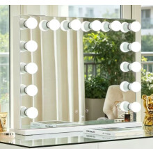 Hollywood Vanity Mirror with Bluetooth Speakers, UK Socket, USB & USB-C, 80 x 63cm, 14 E27 LED Bulbs, Touch Control, White | 7seas®