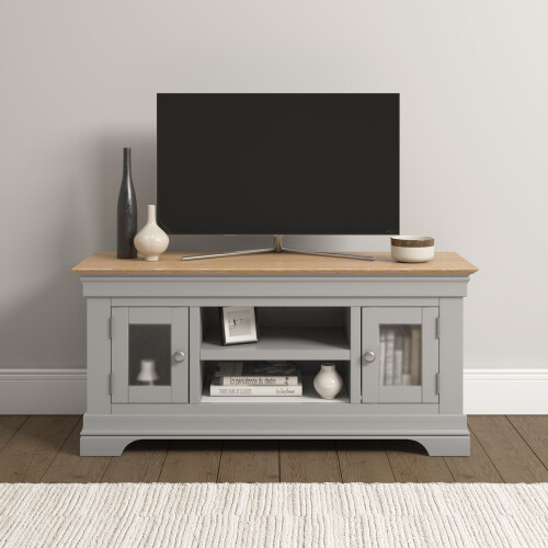 Seconique Bordeaux Small TV Stand - Pebble Grey/Oak