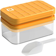 Stampo per cubetti di ghiaccio in silicone con coperchio e contenitore, facile da sformare.