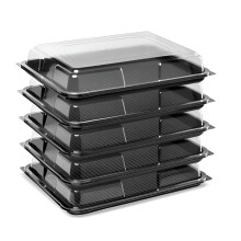 ZR Solutions Rectangle Sandwich, Cake & Food Platter Trays with Lids Large Black