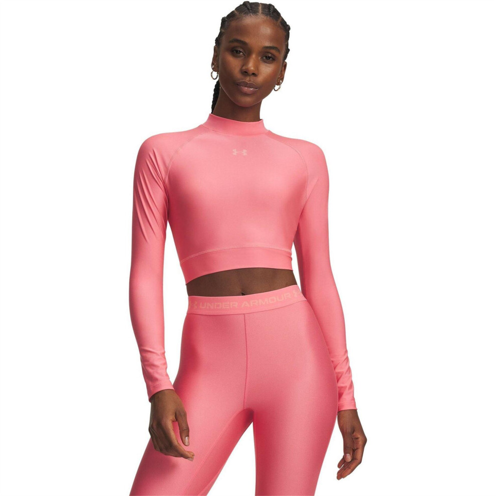 Under Armour (10 Uk, Pink) Womens/Ladies Heatgear Mock Neck Crop Top