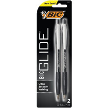 BIC Glide Black Retractable Ballpoint Pens, Medium Point (1.0mm), 2-Count Pack, Ultra Smooth Writing Black Pens