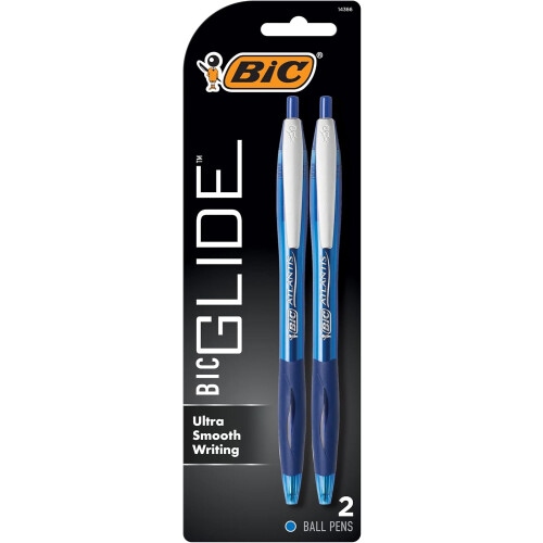 BIC BIC Glide Blue Retractable Ballpoint Pens, Medium Point (1.0mm), 2-Count Pack, Ultra Smooth Writing Blue Pens