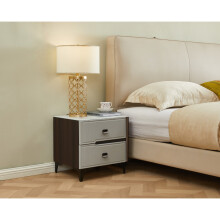 Modern 2 Drawer Bedside Table, Walnut & Grey, Metal Legs, MDF Storage Cabinet 48 x 39 x 46.5cm | 7seas® ELEGANCE