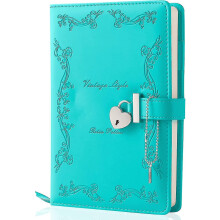 (Green, 9.29 x 6.5 x 2.01 inches) Agenda con tapa de cuero, 360 páginas a prueba de tinta y candado en forma de corazón para escritura personal.