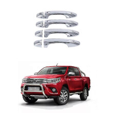 (Electroplating-Ordinary) Deurgreepafdekking sticker compatibel met Toyota Hilux 2016-2023, ABS-materiaal, gegalvaniseerde koolstofvezel matzwart