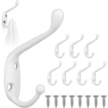 (White) Gancho de pared para abrigos, aleación de zinc, resistente a la corrosión, doble gancho para ropa, sombreros y bolsos.